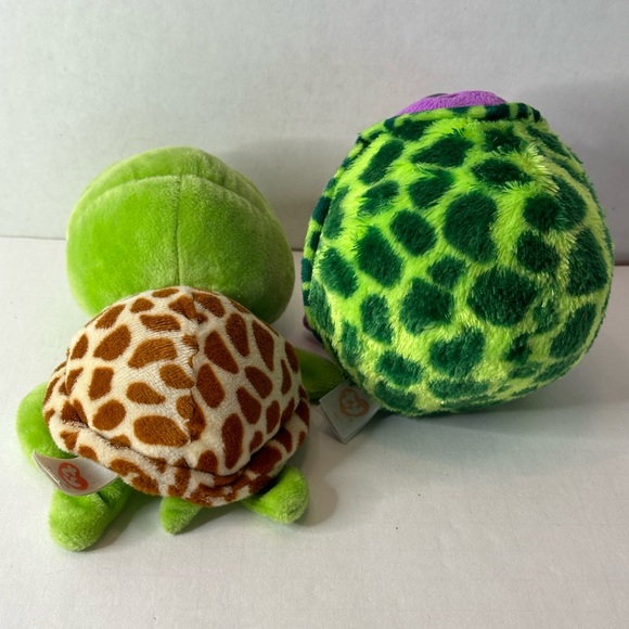 TY Beanie Boo Zippy Beanie Ballz Zoom Turtle Lot of 2 Glitter Eyes - Picture 4 of 5